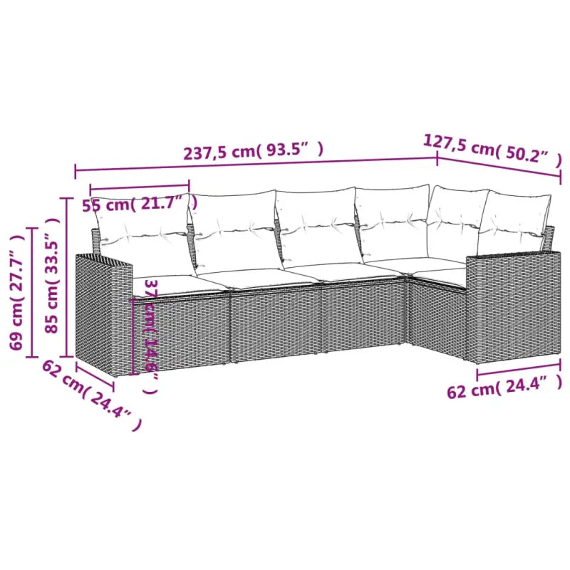 Lounge Tuinset in Bruin met Gepoedercoat Staal en Afmetingen - Tuinsets