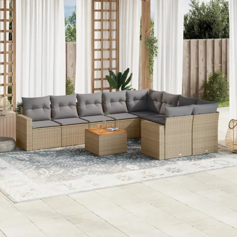 Lounge tuinset in gemengd beige materiaal voor buitenplezier - beige mix en grijs / Tafel + 2x hoek + 5x midden