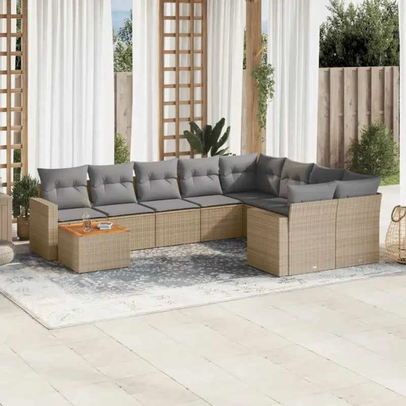 Lounge tuinset in gemengd beige materiaal voor buitenplezier - beige mix en grijs / Tafel + 5x midden + 2x hoek