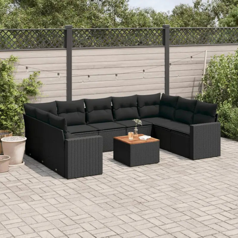Lounge tuinset in gemengd beige materiaal voor buitenplezier - Zwart / 2x hoek + 5x midden + Tafel - Tuinsets