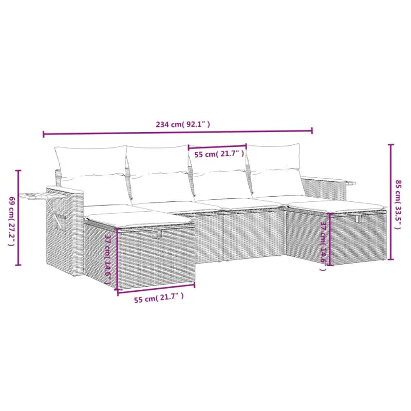Lounge Tuinset in Gemengd Beige met Gepoedercoat Staal Afmetingen - Tuinsets