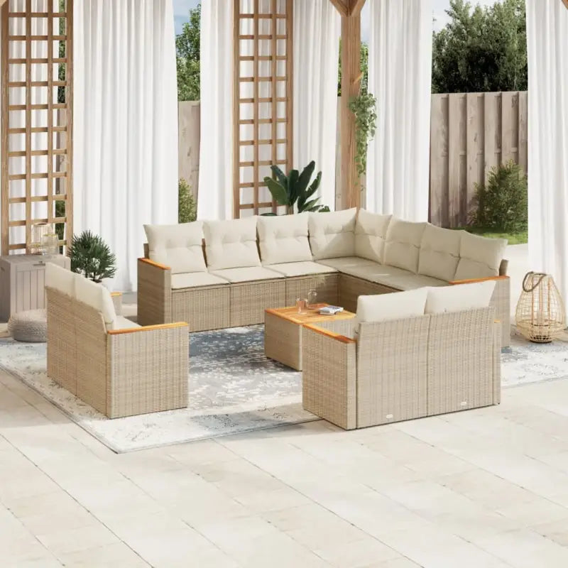 Lounge-tuinset in gemengd beige met gepoedercoat staal en afmetingen - Beige / Met tafel - Tuinsets