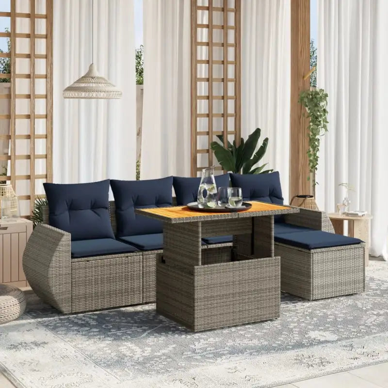 Lounge tuinset in grijs materiaal met gepoedercoat staal en afmetingen - Grijs / 2x midden + 2x hoek + voetensteun