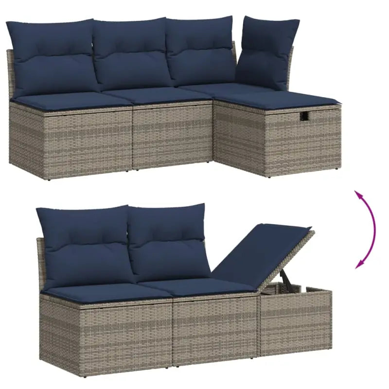 Lounge tuinset in grijs materiaal met gepoedercoat staal en afmetingen - Grijs / 2x midden + 2x hoek + voetensteun