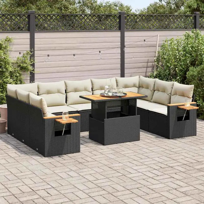 Lounge tuinset in grijs materiaal met gepoedercoat staal en comfortabele afmetingen - Zwart en crème / met opbergruimte
