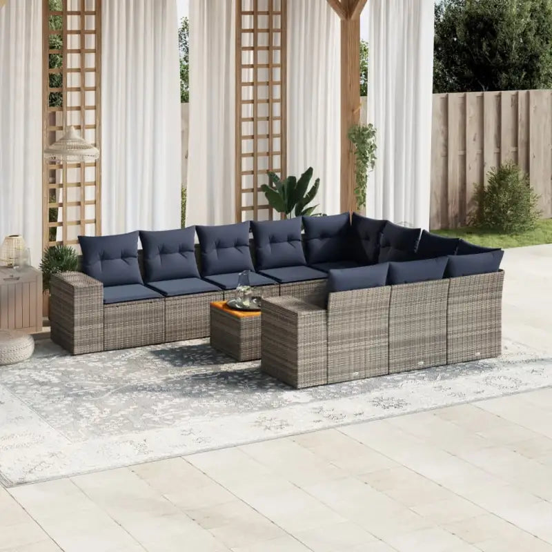 Lounge tuinset in grijs materiaal met gepoedercoat staal en perfecte afmetingen - grijs en marineblauw / 6x midden + 2x
