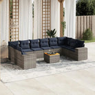 Lounge tuinset in grijs materiaal met gepoedercoat staal en perfecte afmetingen - grijs en marineblauw / 2x hoek + 6x