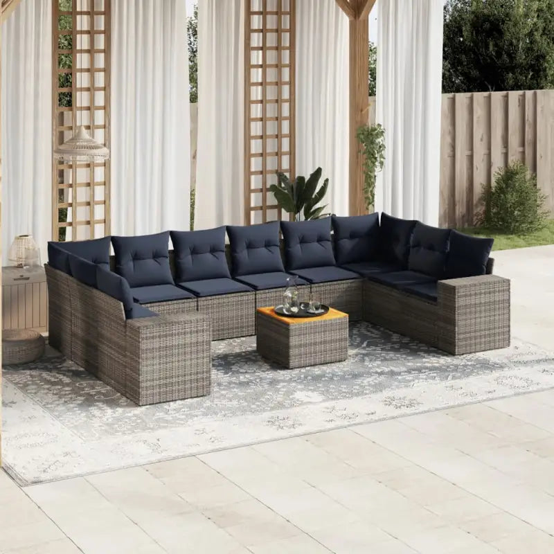 Lounge tuinset in grijs materiaal met gepoedercoat staal en perfecte afmetingen - grijs en marineblauw / 2x hoek + 6x
