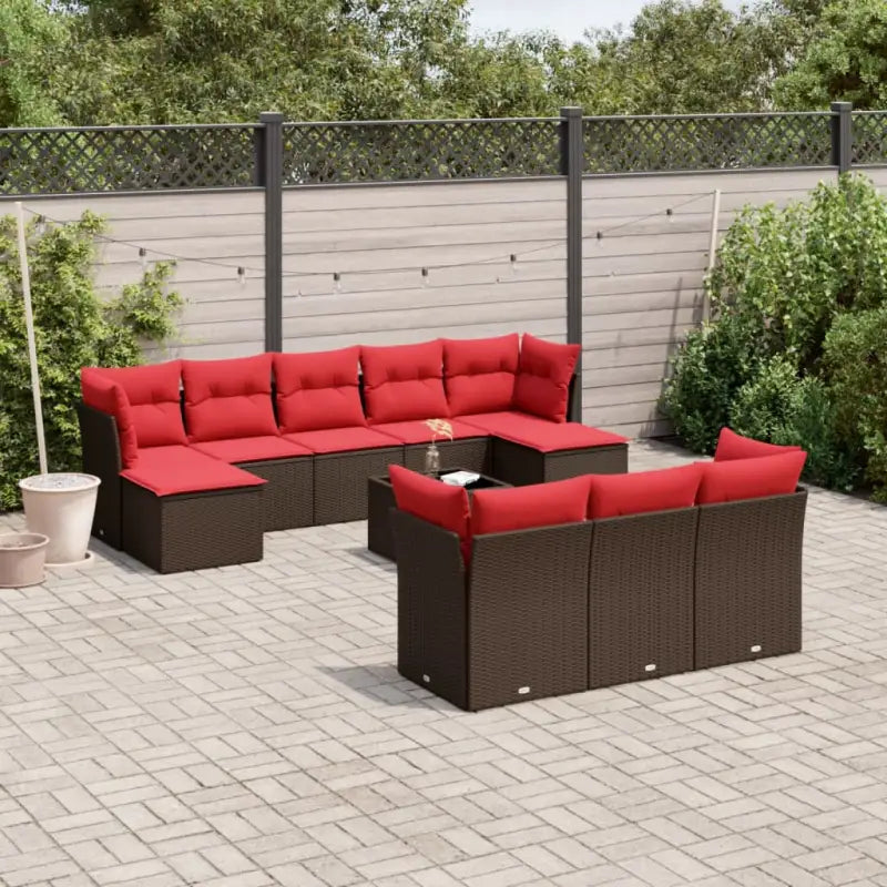 Lounge tuinset in grijs materiaal met waterdichte tas en gepoedercoat staal - Bruin en rood / Met tafel - Tuinsets