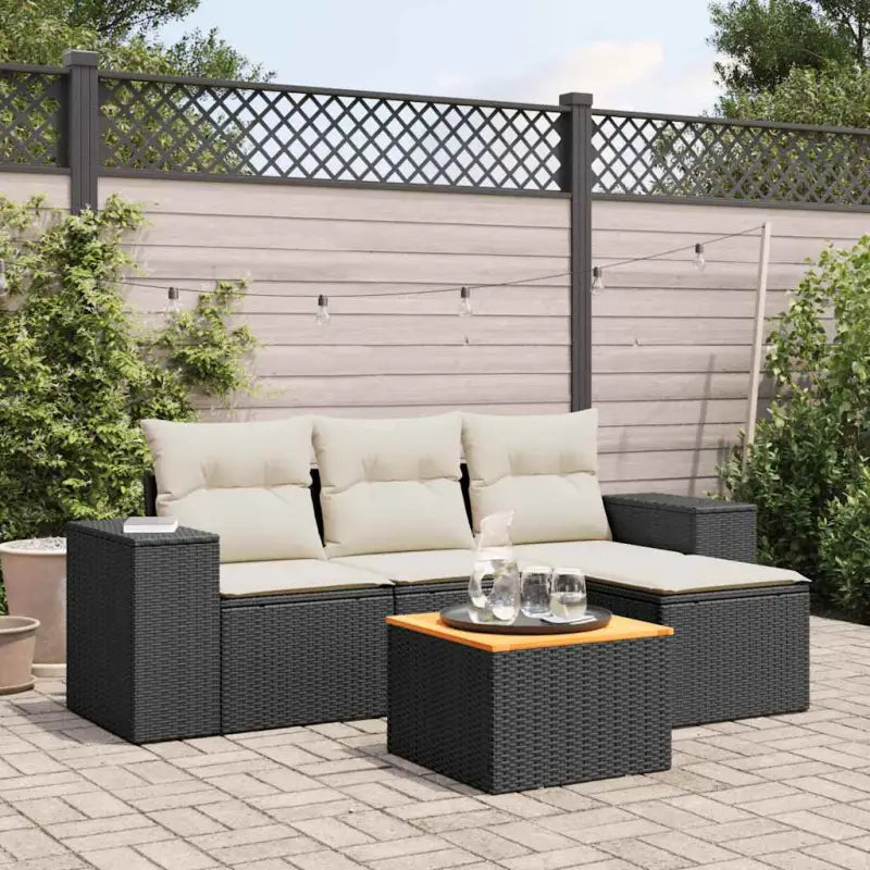 Lounge Tuinset in Grijs Materiaal met Waterdichte Tas en Gepoedercoat Staal - Zwart en crème - Tuinsets