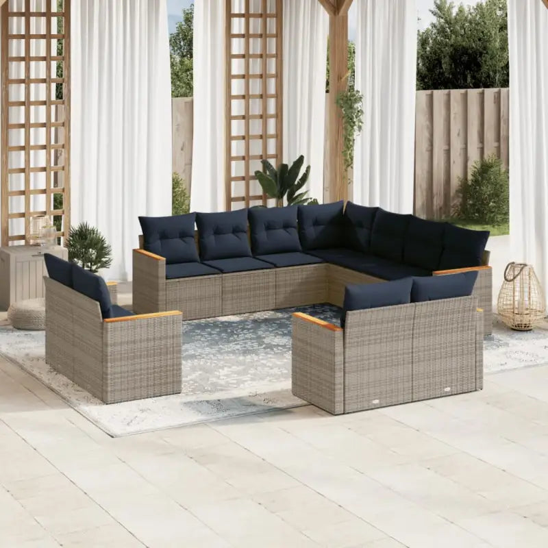 Lounge Tuinset in Grijs met Waterdichte Tas en Gepoedercoat Staal - grijs en marineblauw / Zonder tafel - Tuinsets