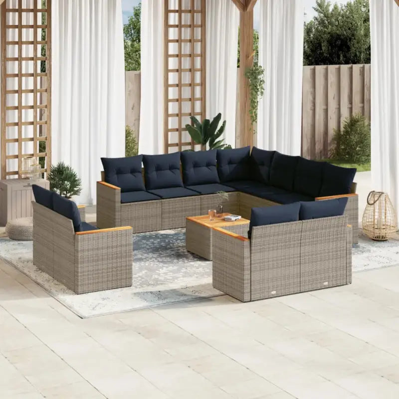 Lounge Tuinset in Grijs met Waterdichte Tas en Gepoedercoat Staal - grijs en marineblauw / Met tafel - Tuinsets