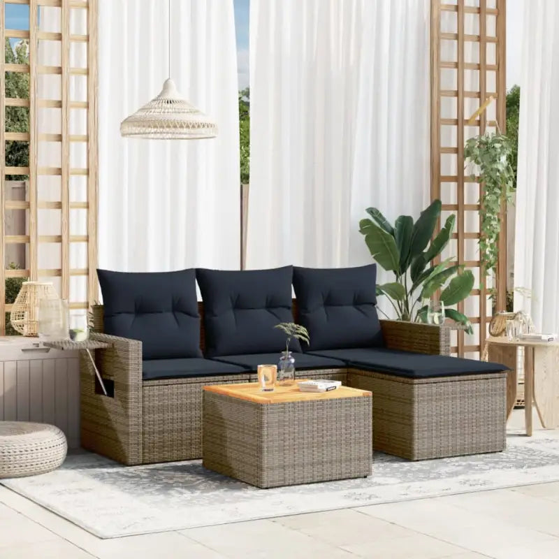 Lounge Tuinset in Grijs met Waterdichte Tas en Gepoedercoated Staal - grijs en marineblauw - Tuinsets