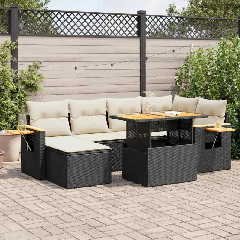 Lounge Tuinset in Zwart Materiaal met Gepoedercoat Staal Afmetingen - Zwart en crème / met opbergruimte - Tuinsets
