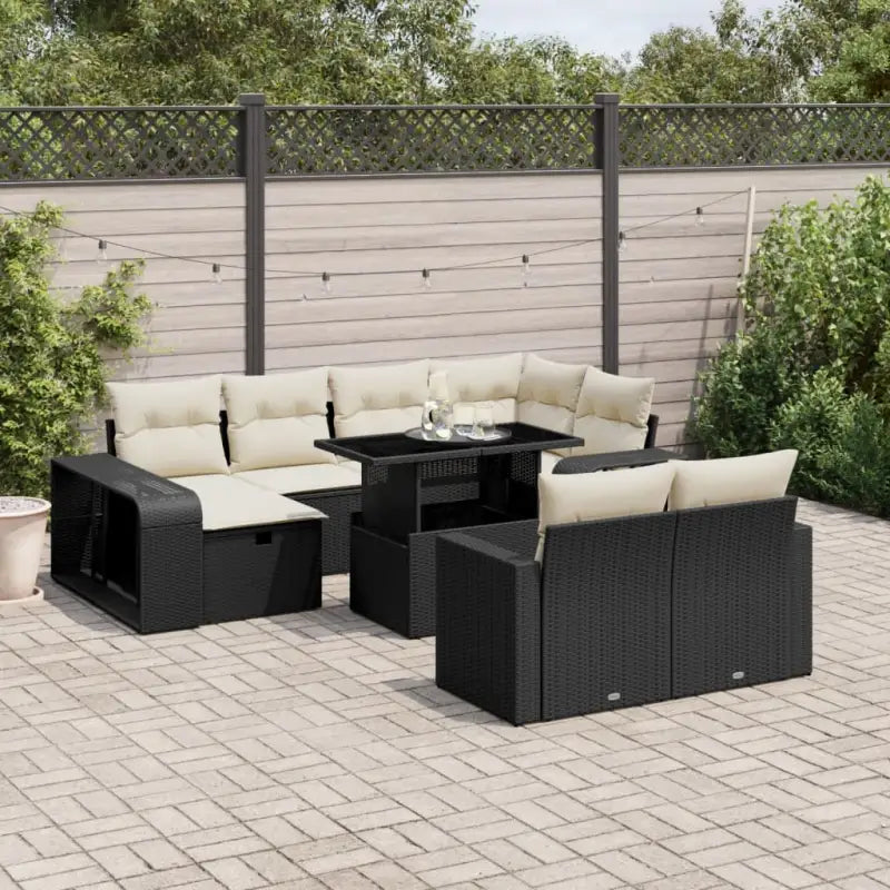 Lounge tuinset in zwart materiaal met gepoedercoat staal afmetingen - Zwart en crème / Glas - Tuinsets