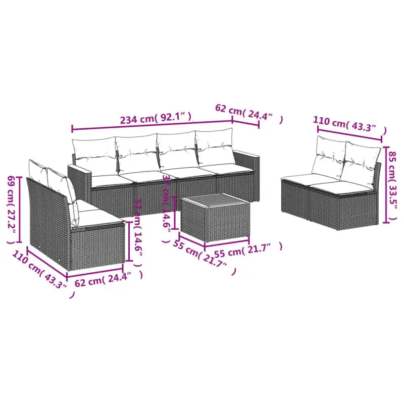 Lounge tuinset in zwart materiaal met gepoedercoat staal en poly rattan - Tuinsets