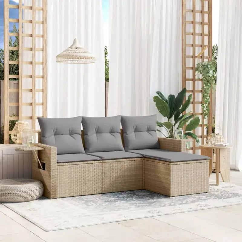 Lounge Tuinset in Zwart Materiaal met Waterdichte Tas en Gepoedercoat Staal - Beige en grijs / Zonder tafel - Tuinsets