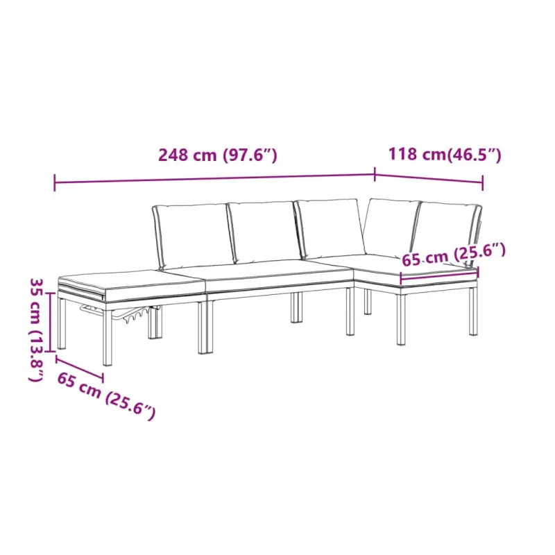 Lounge tuinset in zwart materiaal van gepoedercoat aluminium met afmetingen - Tuinsets