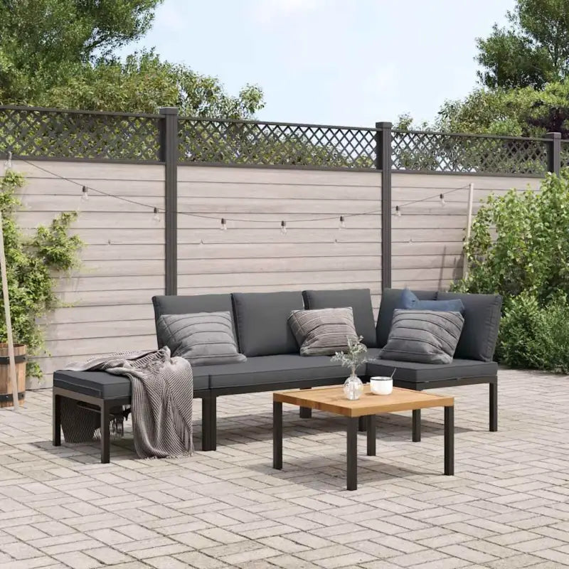 Lounge tuinset in zwart materiaal van gepoedercoat aluminium met afmetingen - Met tafel - Tuinsets