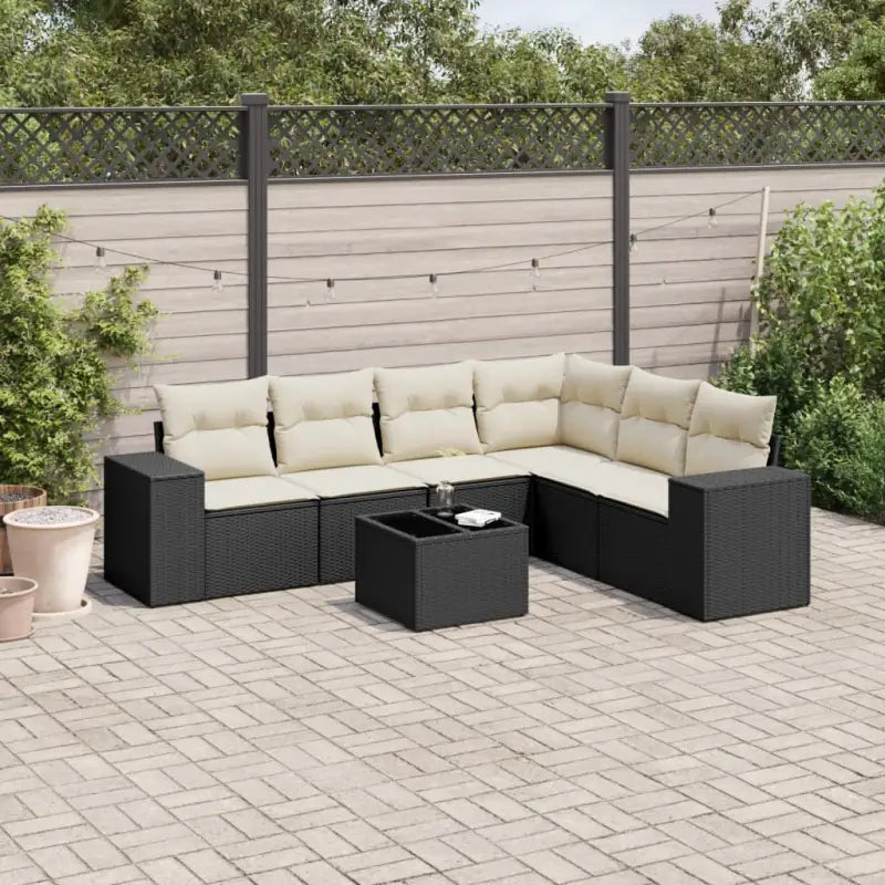 Lounge tuinset met beige materiaal en gepoedercoat staal afmetingen - Zwart en crème / Met tafel - Tuinsets
