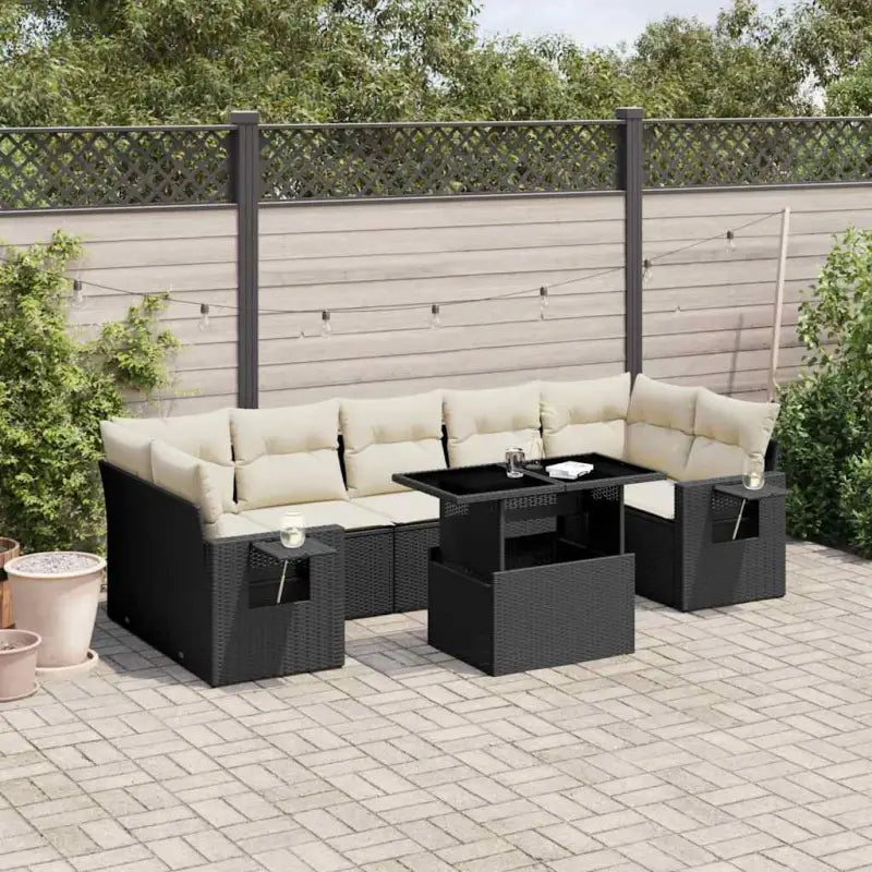 Lounge tuinset met beige materiaal en gepoedercoat staal afmetingen - Zwart en crème / zonder opbergruimte - Tuinsets