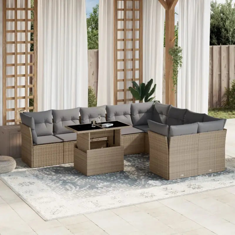 Lounge Tuinset met beige materiaal en gepoedercoat staal afmetingen - Beige en grijs / Met tafel - Tuinsets