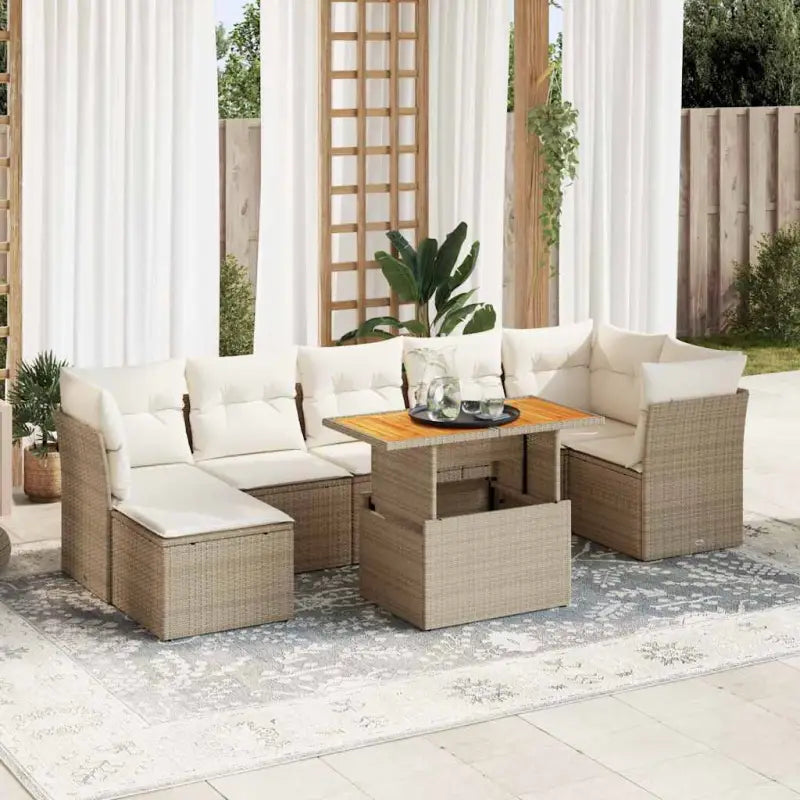 Lounge tuinset met beige materiaal en gepoedercoat staal Afmetingen - beige en crèmekleurig / Tafel + 3x midden + 3x