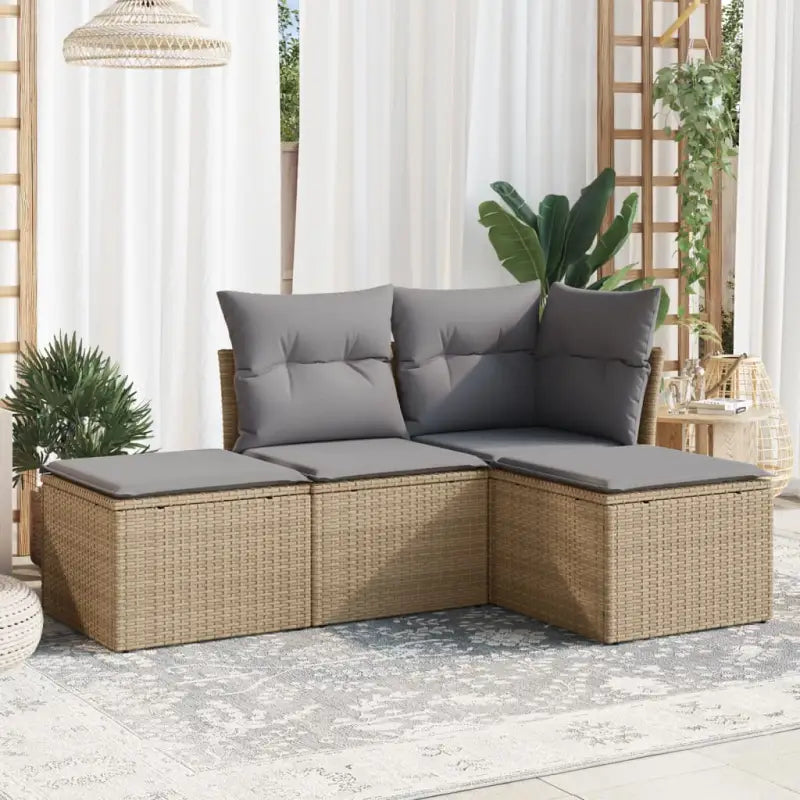 Lounge tuinset met beige materiaal en gepoedercoat staal afmetingen - Beige en grijs / Zonder tafel - Tuinsets