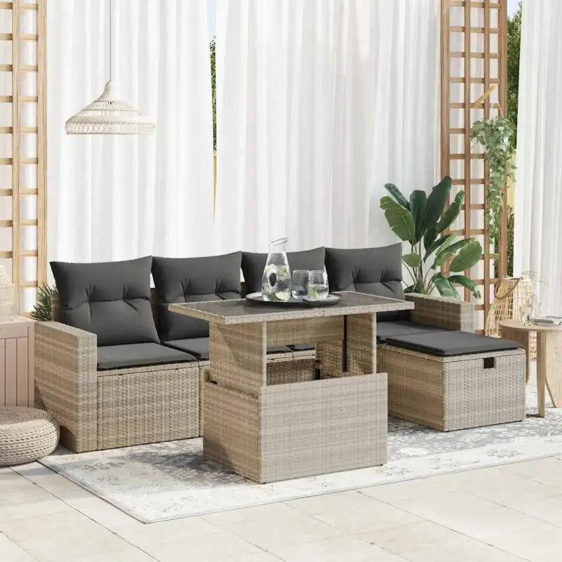 Lounge tuinset met beige materiaal en gepoedercoat staal afmetingen - Lichtgrijs / met opbergruimte - Tuinsets