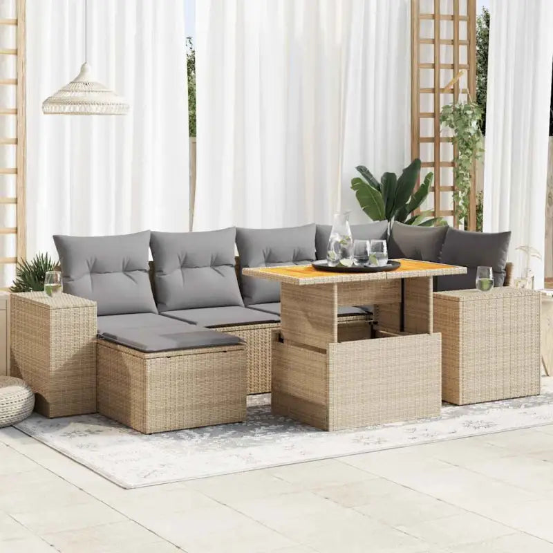 Lounge tuinset met beige materiaal en gepoedercoat staal afmetingen - Beige en grijs / met opbergruimte - Tuinsets