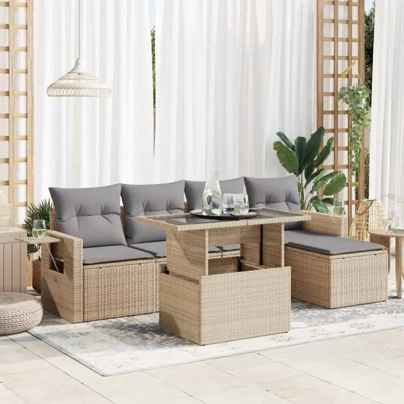 Lounge tuinset met beige materiaal en gepoedercoat staal afmetingen - Beige en grijs / met opbergruimte - Tuinsets