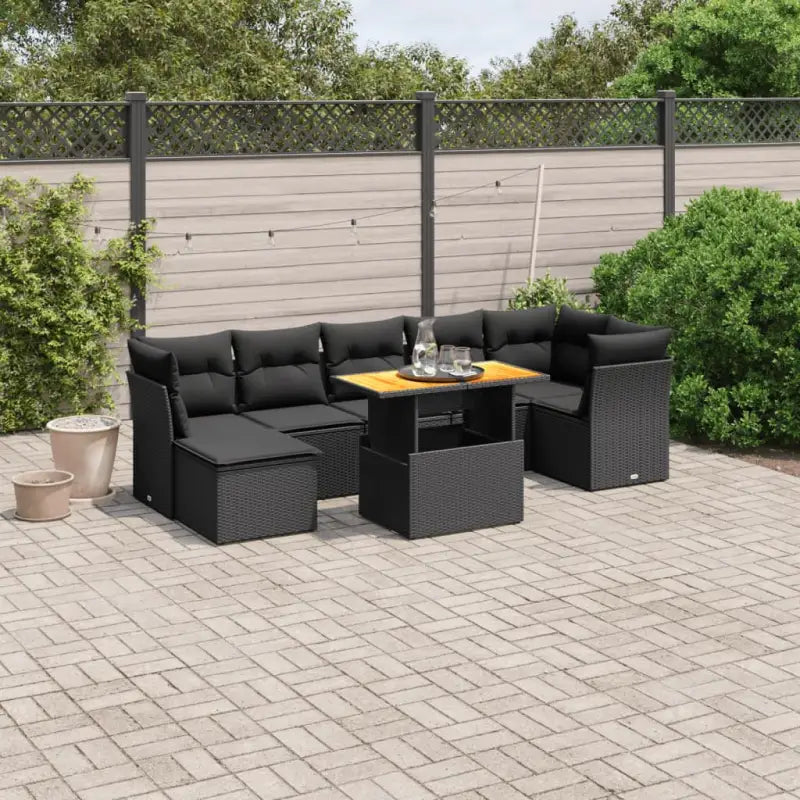 Lounge tuinset met beige materiaal en gepoedercoat staal Afmetingen - Zwart / 3x hoek + 3x midden + voetensteun + Tafel