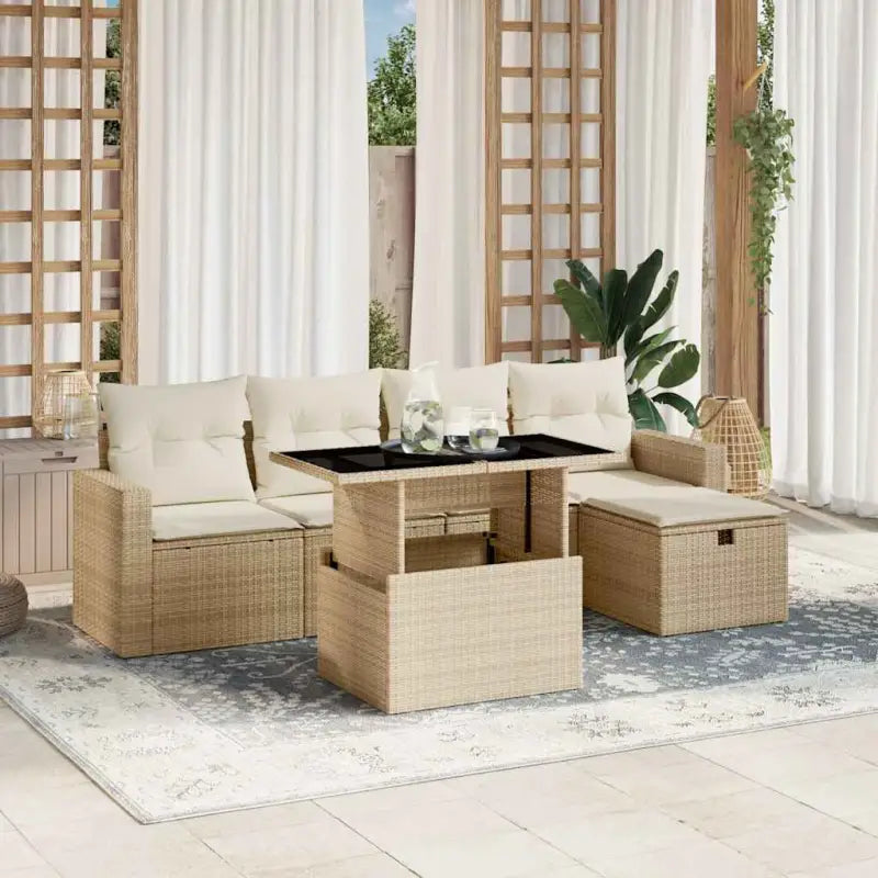 Lounge tuinset met beige materiaal en gepoedercoat staal afmetingen - beige en crèmekleurig / zonder opbergruimte