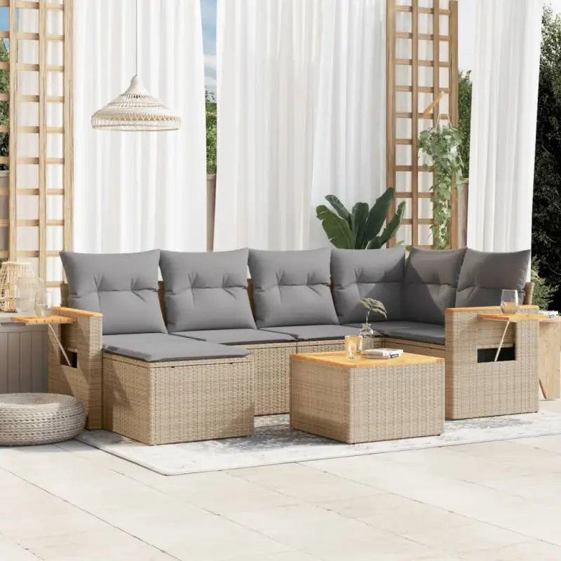 Lounge tuinset met beige materiaal en gepoedercoat staal afmetingen - Beige en grijs / Met tafel - Tuinsets