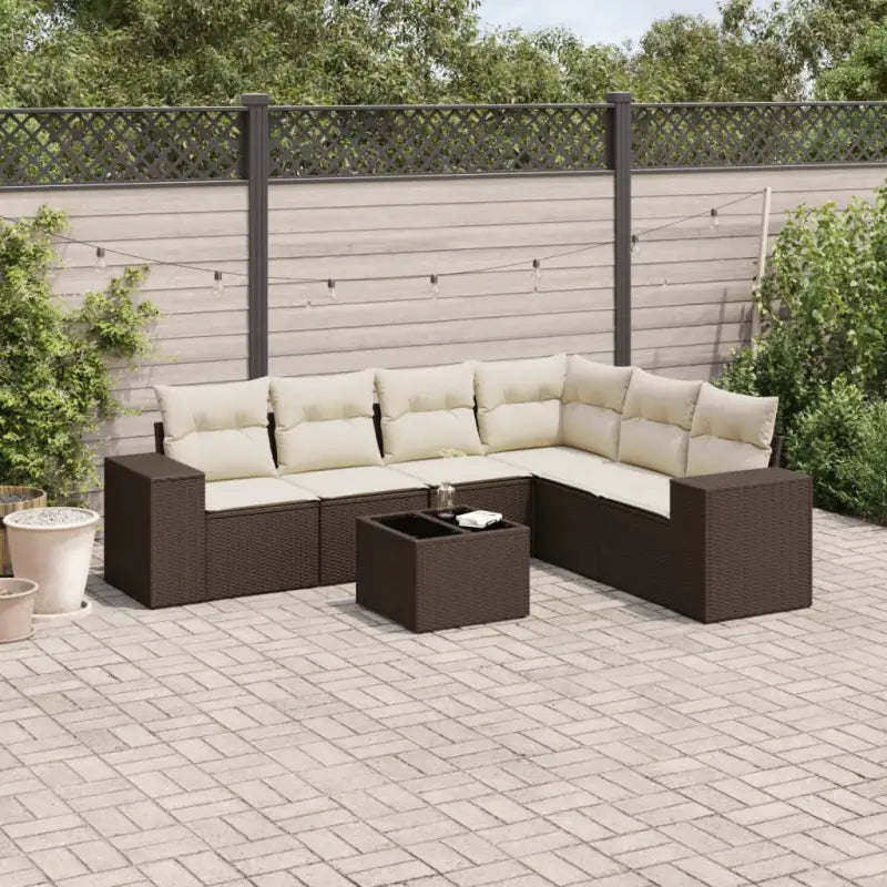 Lounge tuinset met beige materiaal en gepoedercoat staal afmetingen - Bruin en crème / Met tafel - Tuinsets