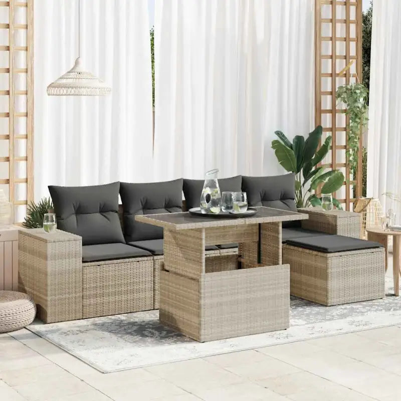 Lounge tuinset met beige materiaal en gepoedercoat staal afmetingen - Lichtgrijs / met opbergruimte - Tuinsets