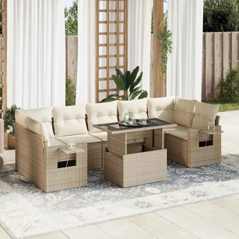 Lounge tuinset met beige materiaal en gepoedercoat staal afmetingen - beige en crèmekleurig / met opbergruimte