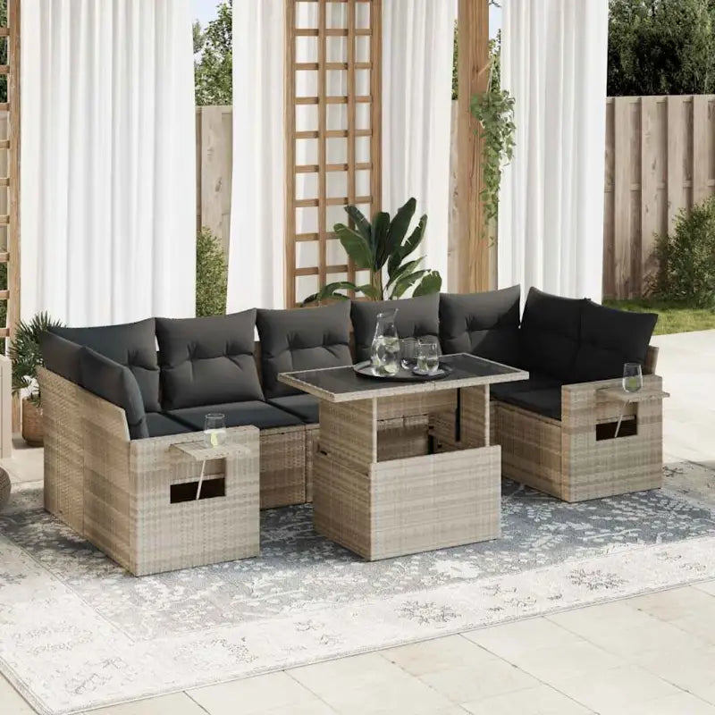 Lounge tuinset met beige materiaal en gepoedercoat staal afmetingen - Lichtgrijs / met opbergruimte - Tuinsets