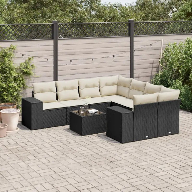 Lounge Tuinset met beige materiaal en gepoedercoat staal afmetingen - Zwart en crème - Tuinsets