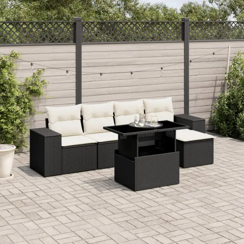 Lounge tuinset met beige materiaal en gepoedercoat staal afmetingen - Zwart en crème / zonder opbergruimte - Tuinsets