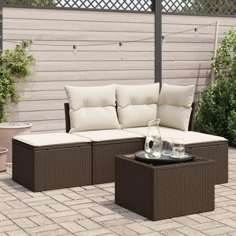 Lounge tuinset met beige materiaal en gepoedercoat staal afmetingen - Bruin en crème / Met tafel - Tuinsets