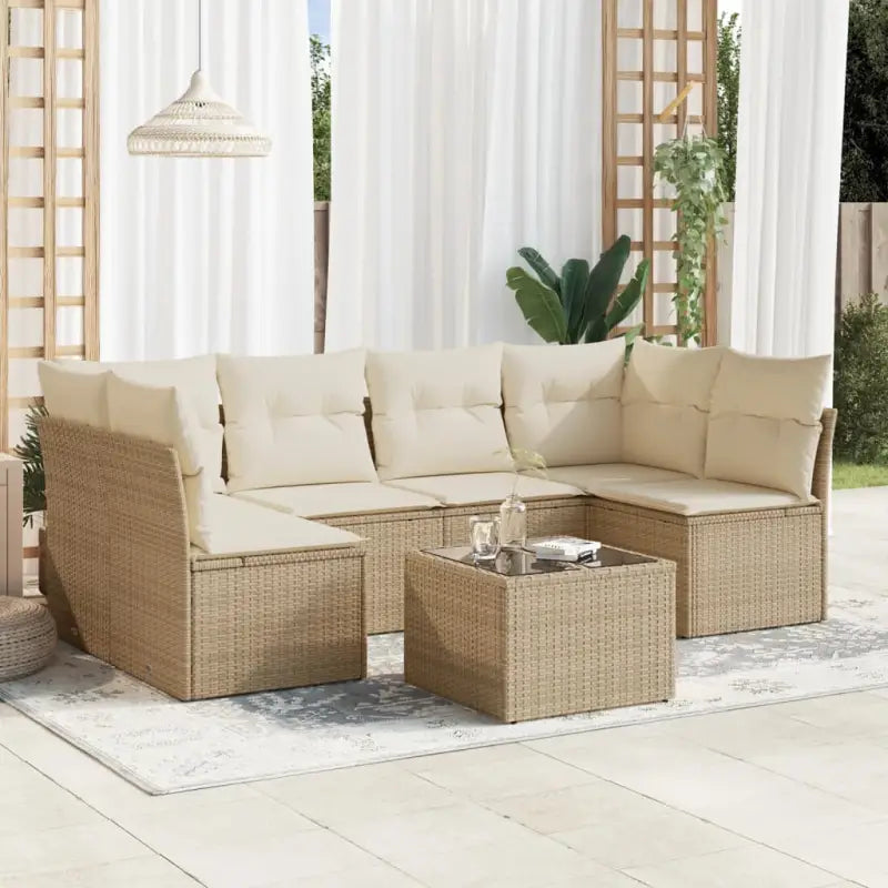 Lounge tuinset met beige materiaal en gepoedercoat staal afmetingen - beige en crèmekleurig / Met tafel - Tuinsets