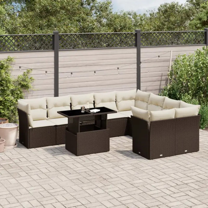 Lounge Tuinset met beige materiaal en gepoedercoat staal afmetingen - Bruin en crème / Met tafel - Tuinsets