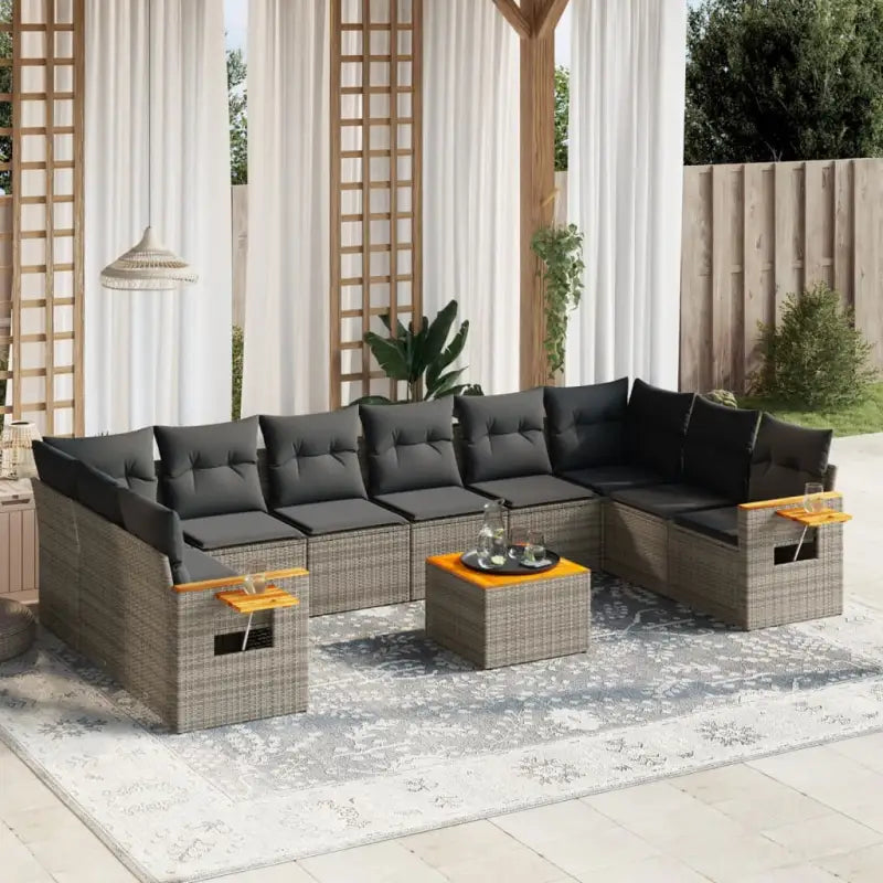 Lounge tuinset met beige materiaal en gepoedercoat staal - Grijs / Met tafel - Tuinsets
