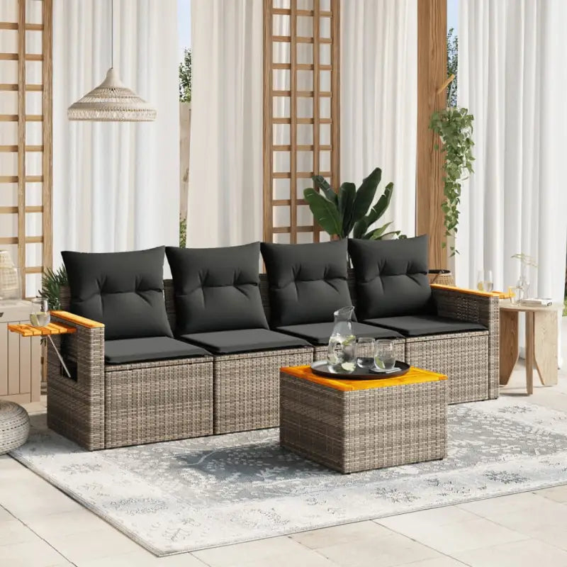 Lounge tuinset met beige materiaal en gepoedercoat staal voor buiten - Grijs / Met tafel - Tuinsets