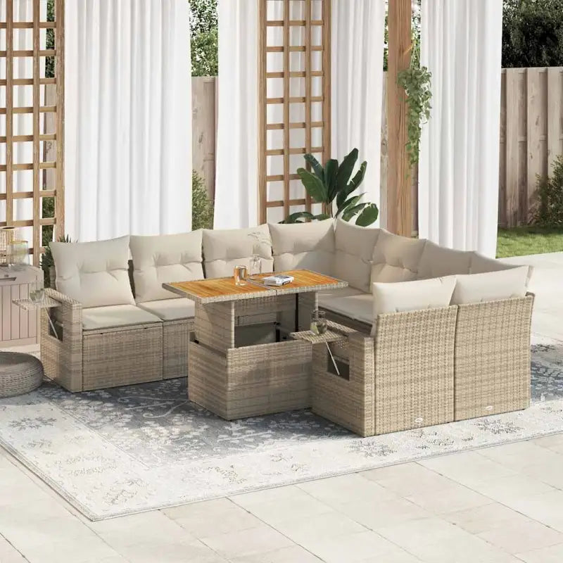 Lounge tuinset met beige materiaal en gepoedercoated staal afmetingen - beige en crèmekleurig / met opbergruimte