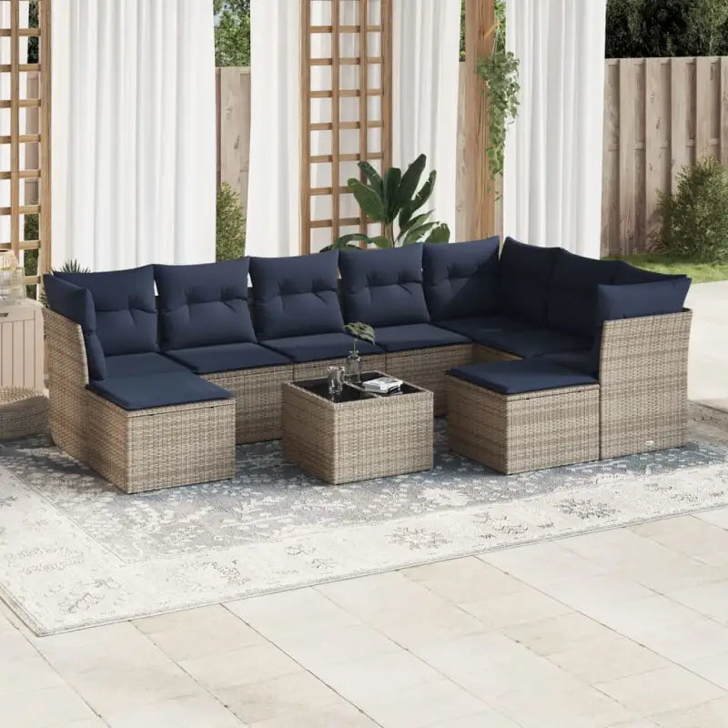 Lounge Tuinset met Bruin Gepoedercoat Staal en Waterdichte Tas - Grijs en blauw / Met tafel - Tuinsets