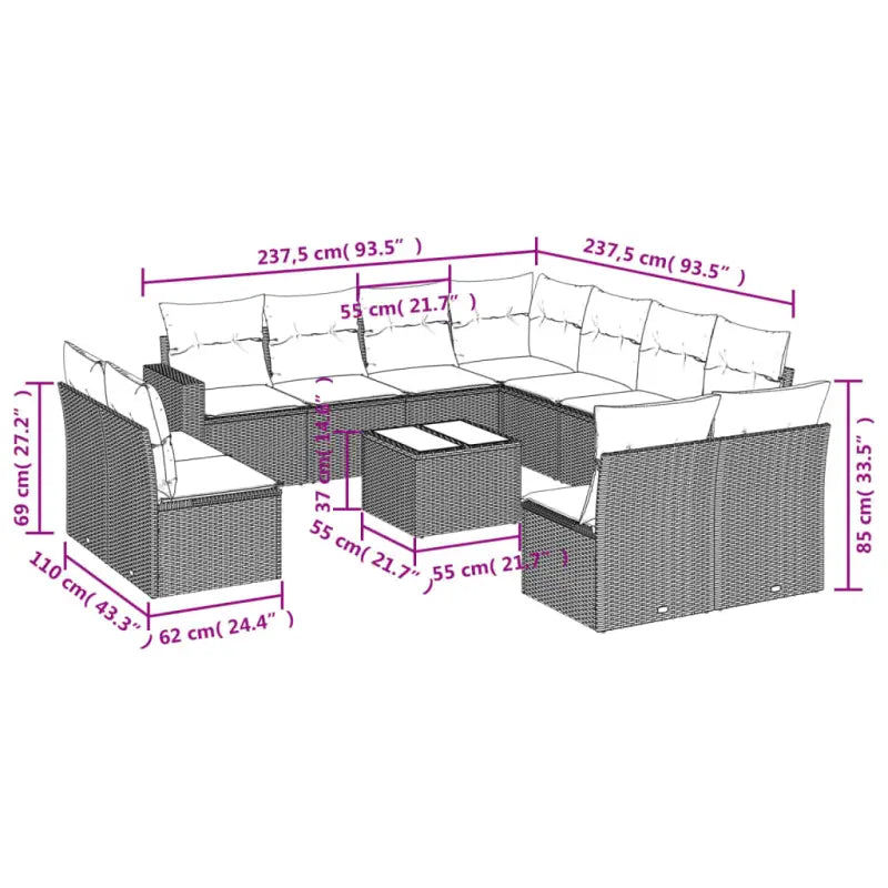 Lounge Tuinset met Bruin Materiaal en Gepoedercoat Staal Afmetingen - Tuinsets