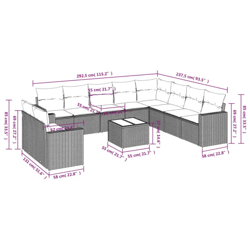 Lounge Tuinset met Bruin Materiaal en Gepoedercoat Staal Afmetingen - Tuinsets