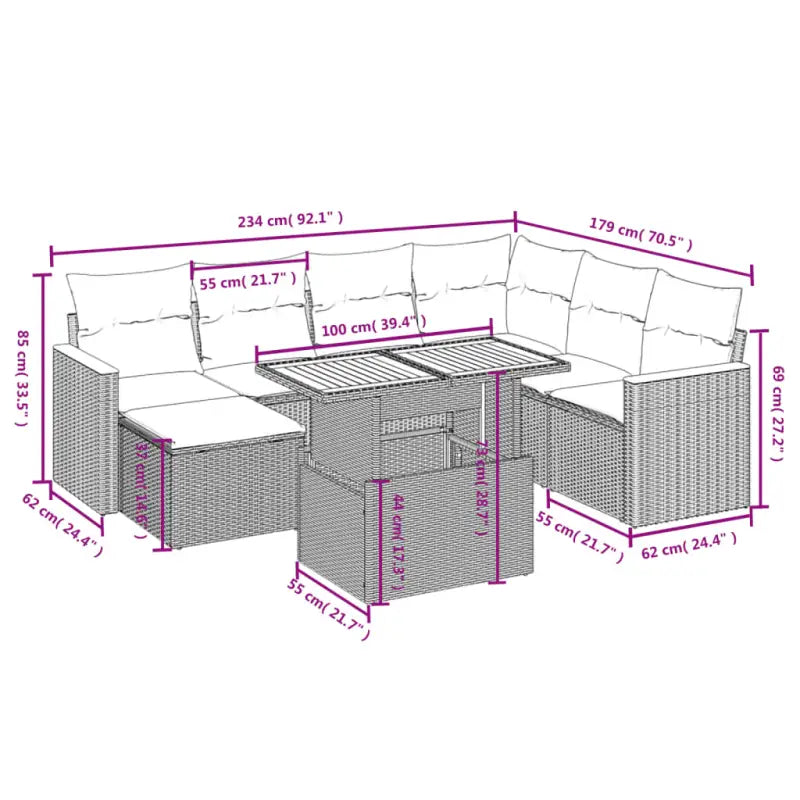 Lounge tuinset met grijs materiaal en gepoedercoat staal afmetingen - Tuinsets